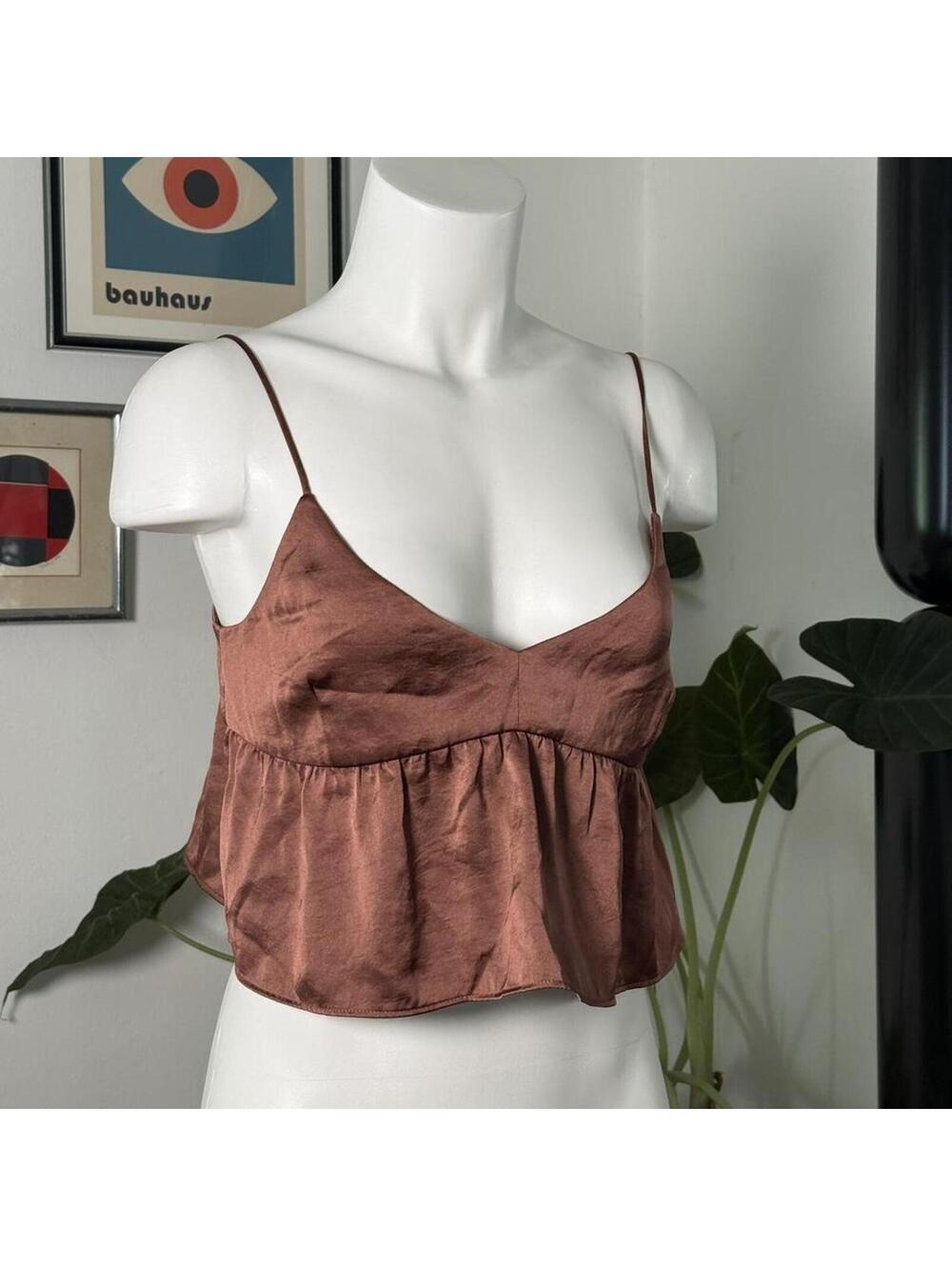 Aritzia Wilfred bronze silk babydoll cami top